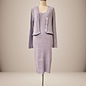 7 For All Mankind Lavender Ribbed Knit Sleeveless Dress and Cardigan Set Size M